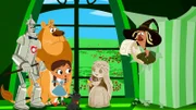 First, second, third and fifth from the left: Tin Man (voiced by JP Karliak), Cowardly Lion (voiced by Jess Harnell), Dorothy Gale (voiced by Kari Wahlgren), Scarecrow (voiced by Bill Fagerbakke