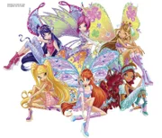 Top row, l-r: Musa, Tecna and Flora. Bottom row, l-r: Stella, Bloom and Aisha.