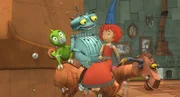 Rösti, Bö, der Drache Koks und Feuerstuhl machen sich auf den Weg zu neuen Abenteuern.