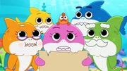 l-r: Grandma Shark, Baby Shark, William, Mommy Shark, Daddy Shark, Grandpa Shark