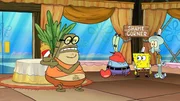 v.li.: Bubble Bass, Mr. Krabs, SpongeBob, Squidward