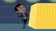 Mr. Bean träumt von einem riesigen Haufen Goldbarren.