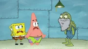 L-R: SpongeBob, Patrick, Old Man Jenkins Jr.