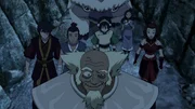 L-R: Zuko, Sokka, Bumi, Appa, Toph, Katara, Suki