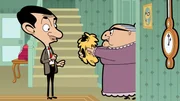L-R: Mr. Bean (voiced by Rowan Atkinson), Mrs. Wicket (voiced by Sally Grace)