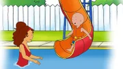 Caillou hat noch ein wenig Angst vor der großen Wasserrutsche. Miss Martin versucht ihm die Angst zu nehmen.