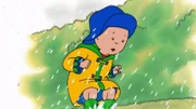 Es regnet in Strömen. Endlich kann Caillou seine neuen Gummistiefel ausprobieren.