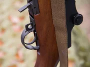 The firing mechanism and the wooden stock of the BM62 Beretta. This powerful weapon is referred to as the Italian version of the M14.