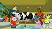 L-R: Ling-Ling, Captain Leslie Hero, Spanky Ham, cow, Princess Clara, Foxxy Love, Wooldoor Jebediah Sockbat