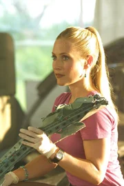Bei der genaueren Untersuchung des Flugzeugwracks stellt Calleigh Duquesne (Emily Procter) fest, dass der Pilot nicht erschossen, sondern Opfer einer geborstenen Niete geworden ist ...
