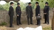 L-R: William Murdoch (Yannick Bisson), George Crabtree (Jonny Harris), Thomas Brackenreid (Thomas Craig), Edward Scanlon (Alastair Mackenzie), Henry Higgins (Lachlan Murdoch)