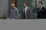 L-R: Mozzie (Willie Garson), Peter Burke (Tim DeKay), Neal Caffrey (Matthew Bomer)