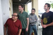 L-R: Frank Reynolds (Danny DeVito), Dennis Reynolds (Glenn Howerton), Charlie Kelly (Charlie Day), Mac (Rob McElhenney)