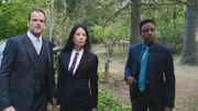 (v.l.n.r.) Sherlock Holmes (Jonny Lee Miller); Dr. Watson (Lucy Liu); Detective Marcus Bell (Jon Michael Hill)