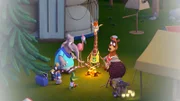 Die Zoobande vergnügt sich am Lagerfeuer.