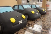 Edible car sculptures for the car wash cake.