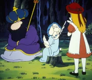 Die Schlafmütze bittet Alice, still zu sein. Sie möchte verhindern, dass der schwarze König, dessen Träume sie notiert, aufwacht.