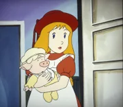 Alice sucht die Mutter des kleinen Schweinchens. Doch niemand kann ihr sagen, von welchem Bauernhof das kleine stammt.