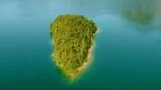 Insel im Sylvenstein-See, Oberbayern.
