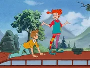 "Pippi Langstrumpf - Die Zeichentrickserie", "Die gefährliche Zugfahrt." Als Pippi mit ihren Freunden eine Zugfahrt unternimmt, versuchen die zwei Schwerverbrecher Dünni und Dicki Geld, das im Zug mitgenommen wird, zu stehlen. Doch Pippi weiß dies zu verhindern.