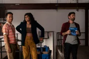 l-r: Roadie (Gabriel Hudson), Sabi Mehboob (Bilal Baig), Paul Bauer (Gray Powell)