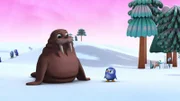 Pinguin-Mädchen Peggy bittet Walross Wilma, bei der Suche nach dem perfekten Pinguin-Stein zu helfen.
