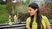 In Brüssel trifft Clarissa auch die Zeichentrick-Figuren Pit & Peggs.