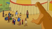 Vor dem Zirkus Hamilton begeistert Tom mit einer Sondervorführung das Publikum.