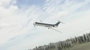 The plane begins to tilt towards the field below, CGI image