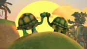 Wissper - Der Schildkröten-Express - Schildkröte Jambo ist verzweifelt. Auf dem Weg zum Sonnenuntergangs-See, wo er mit seiner Freundin Jasmina den Sonnenuntergang genießen wollte, hat ihn ein Steinschlag am Fuß verletzt. Wie soll er jetzt rechtzeitig zum Sonnenuntergangs-See kommen? Zum Glück gibt es Wisspers magischen Kompass. Wissper und Peggy eilen herbei, um Jambo zu helfen.