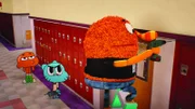 Der Hausmeister (re.) soll leise bohren, damit Gumball (2.v.re.) auf keinen Fall einen Anruf verpasst.