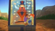 Zoé und Harvey klettern auf den abfahrenden Zirkuszug, um dort heimlich weiter nach Lassie zu suchen.