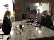 Mariana van Zeller (L) preparing to conduct an interview.