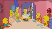 (v.l.n.r.) Maggie; Grampa; Marge; Homer; Bart; Lisa