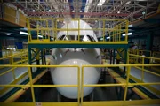 DUBAI - Front view of an aircraft in the hangar.