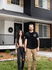 As seen on HGTV’s Farmhouse Fabulous, a portrait of Chelsea and Cole DeBoer at the Vanden-Bosch home.