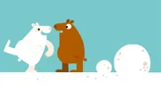 Der Eisbär freut sich, dass der Braunbär ihn nicht gefunden hat.