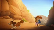 Zoé, ihr neuer Freund Harvey und die kleine Lassie fliehen vor den sich nähernden Rauchwolken der Waldbrände.