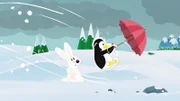 Pinguindame Lissy hat sich von Inui wegen des schlechten Wetters einen Schirm geliehen. Der Sturm bläst sie damit aber wie wild durch die Gegend. Loslassen kommt für sie bei etwas Geliehenem nicht in Frage.