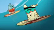 Der Ureinwohner bringt Moon das Surfen bei.