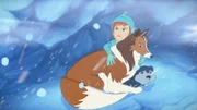 Zoé ist mit Lassie und dem Wolfsjungen im Schneesturm eingeschlossen.