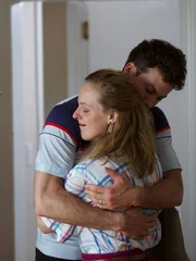 Actor Daniel Starrett (Trevor Lyons) and Actor Michele Ward (Shannon Mann) hugging