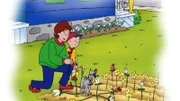 Caillou hat seinem Vater einen Streich gespielt. Die vielen neuen Blumen in seinem Beet sind leider aus Plastik.