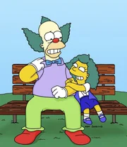 Krusty (l.) hat erst vor kurzem erfahren, dass Sophie (r.) seine Tochter ist. Er versucht, sich mit ihr anzufreunden.
