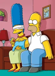 Homer (r.) muss sich so einige Tricks einfallen lassen, denn Marge (l.) soll auf keinen Fall merken, dass er die kleine Maggie beim Einkaufen "verloren" hat ?.