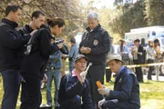 Ermitteln in einem neuen Mordfall: Tony (Michael Weatherly, l.), McGee (Sean Murray, 2.v.l.), Ziva (Cote de Pablo, 3.v.l.), Jimmy (Brian Dietzen, 3.v.r.), Gibbs (Mark Harmon, 2.v.r.) und Ducky (David McCallum, r.) ...