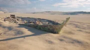 Das abgenutzte und verrostete Wrack der Monterey, wie es auf dem trockenen Meeresboden liegt und der Ozean abfließt.