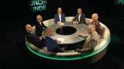 Von links im Uhrzeigersinn: Hubert Aiwanger, Prof. Dr. Monika Schnitzer, Moderator Christian Nitsche, Florian Huettl, Gisela Sengl, Horst Ott und Bertram Brossardt.