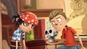 Piratenjunge Jim ist neidisch auf Brents glänzende Zahnspange.