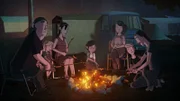 Harry, Lilli, Gesa, Sophie, Kati, Rocco und Ecki (von links nach rechts) schmeckt die gegrillte Wurst im ungarischen Zeltlager echt lecker.